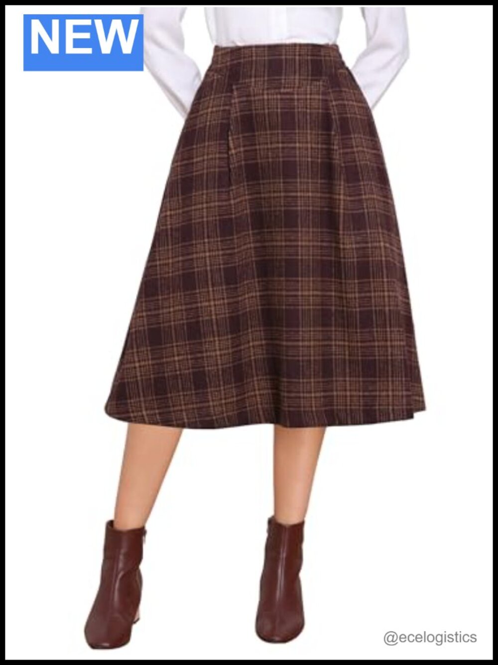 Women's Vintage Tartan High Waist A-Line Midi Skirt with Pockets
